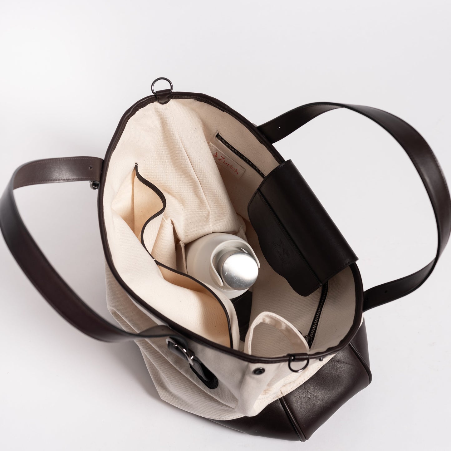 ''...À ZURICH'' TOTE BAG IN CHARCOAL BROWN