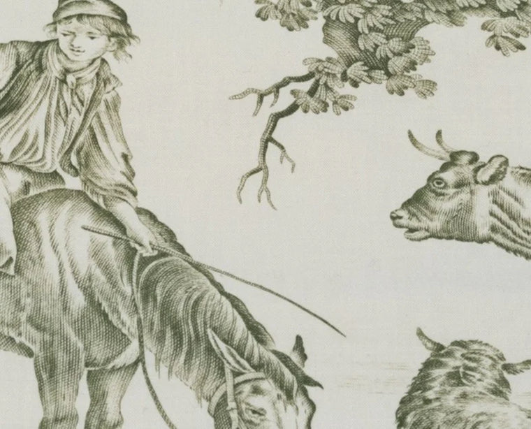 Lining in Toile de Jouy Verte — removable toile de jouy print bag lining by HEIGS
