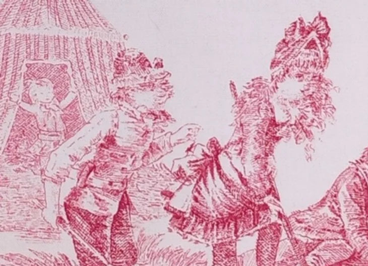 Lining in Toile de Jouy in Framboise — removable toile de jouy print bag lining by HEIGS, print detail