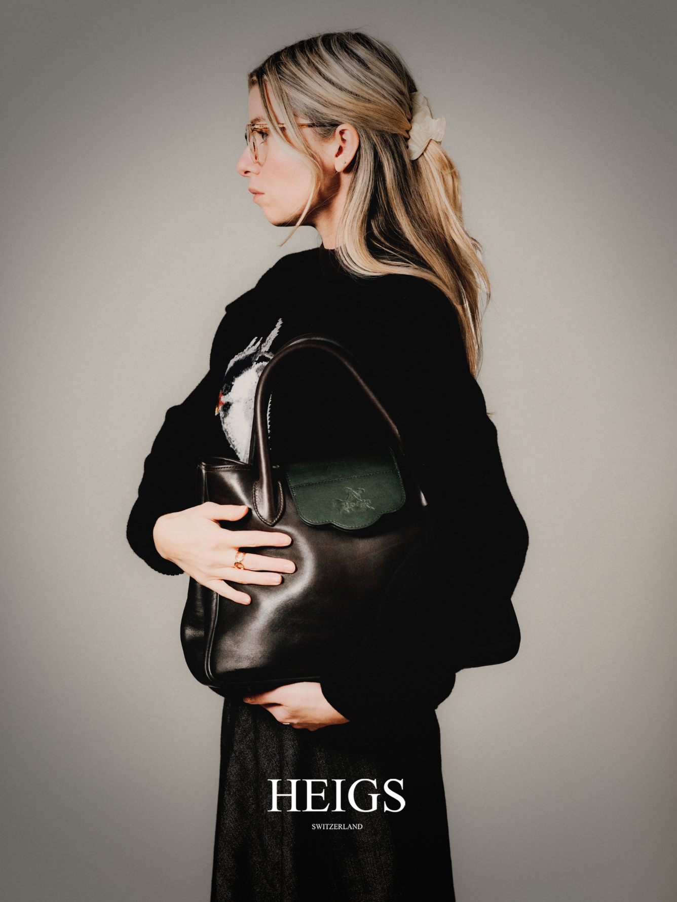 ''...A PARIS '' BAG IN TWO-TONE CHARCOAL GREEN (M)