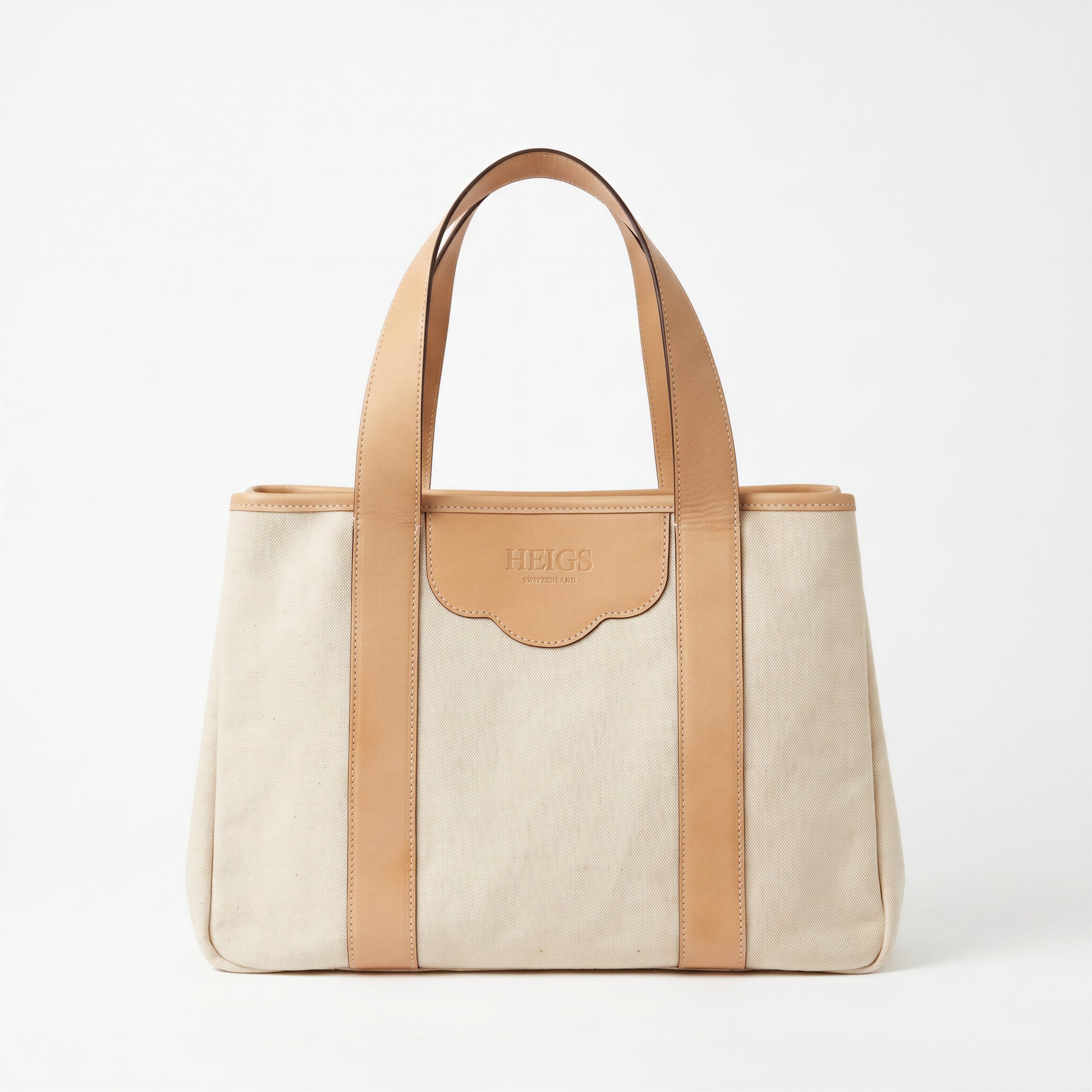 à New York Tote in Beurre — natural cotton canvas with undyed calfskin handles