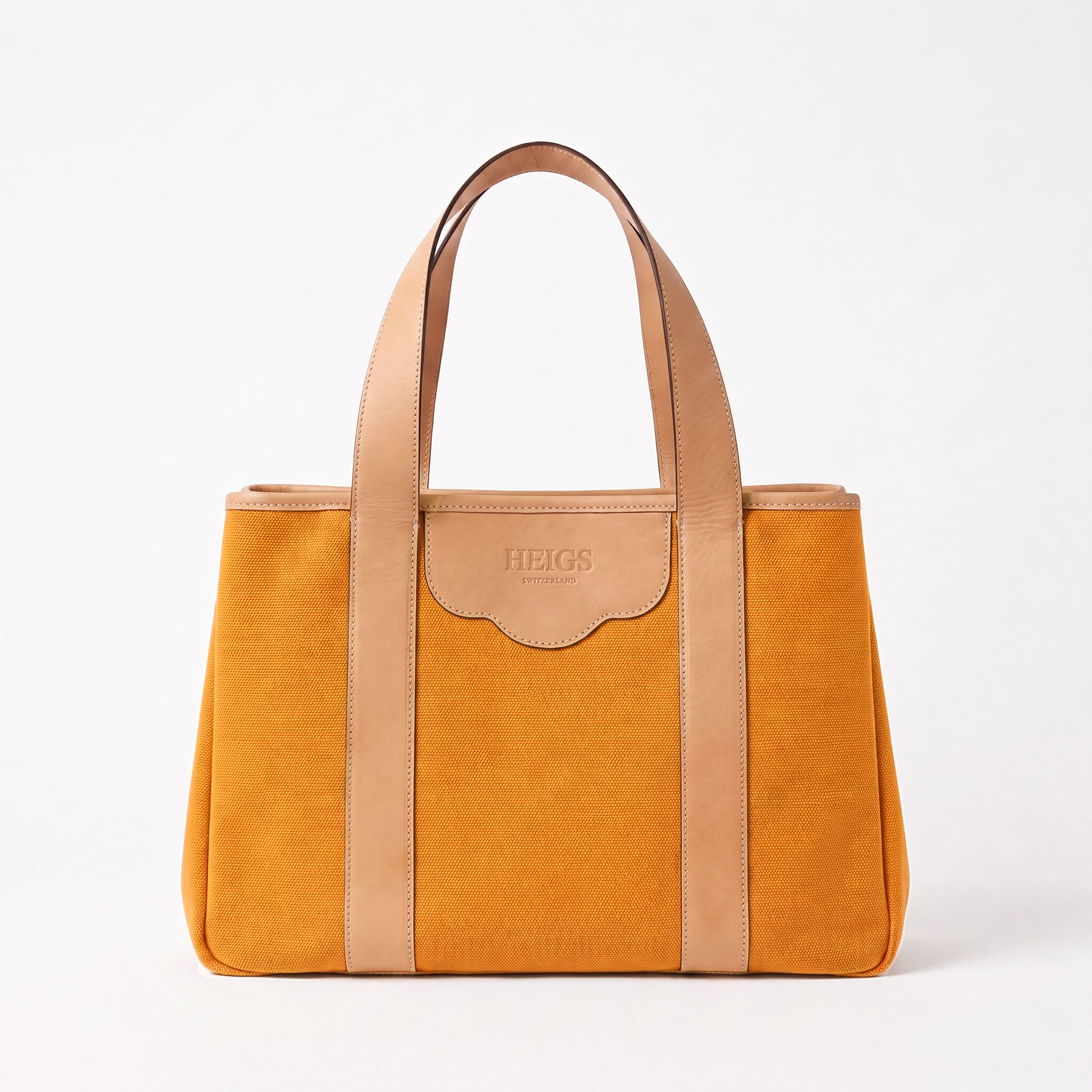 HEIGS à New York Safran — orange canvas tote bag with leather handles