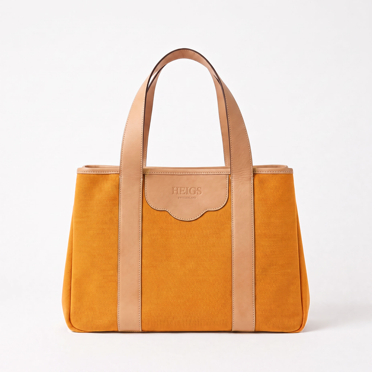HEIGS à New York Safran — orange canvas tote bag with leather handles
