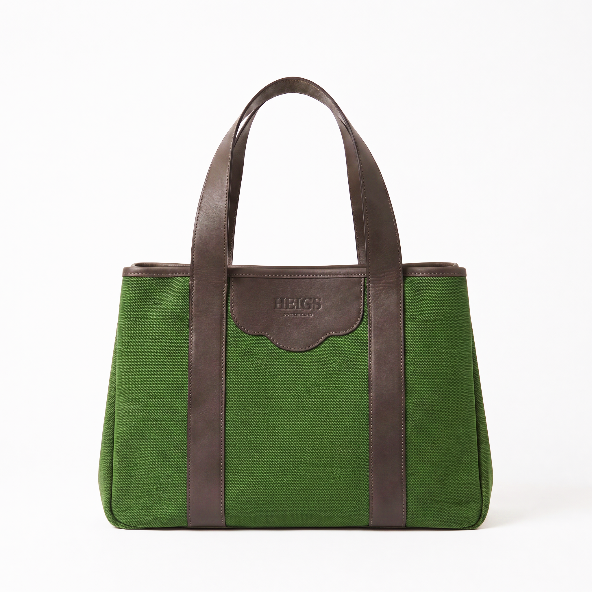 HEIGS à New York Vétiver — olive green canvas tote bag with charcoal leather handles