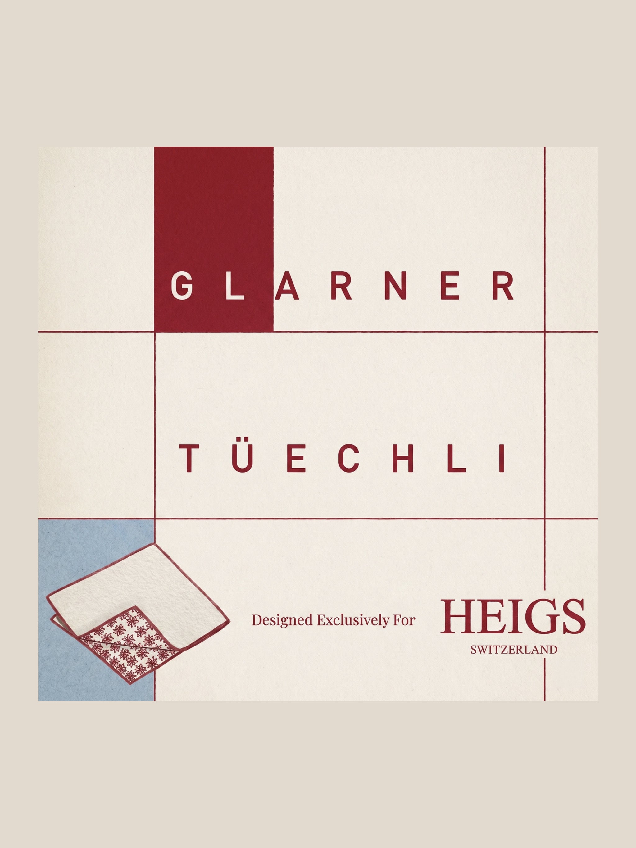 Glarner Tuechli designed exclusively for HEIGS Switzerland — collaboration artwork with the red Swiss cotton bandana